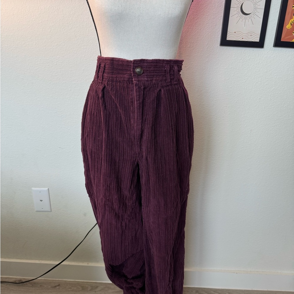 Plum Corduroy High-Waisted Pants
